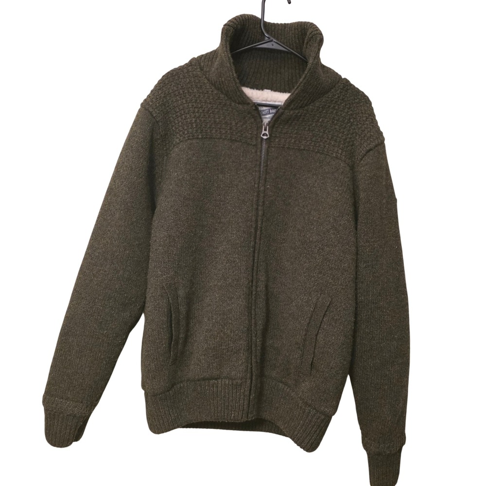 Schott Bros Mens Wool Blend Sherpa Lined Full Zip Sweater Jacket Olive Green XL